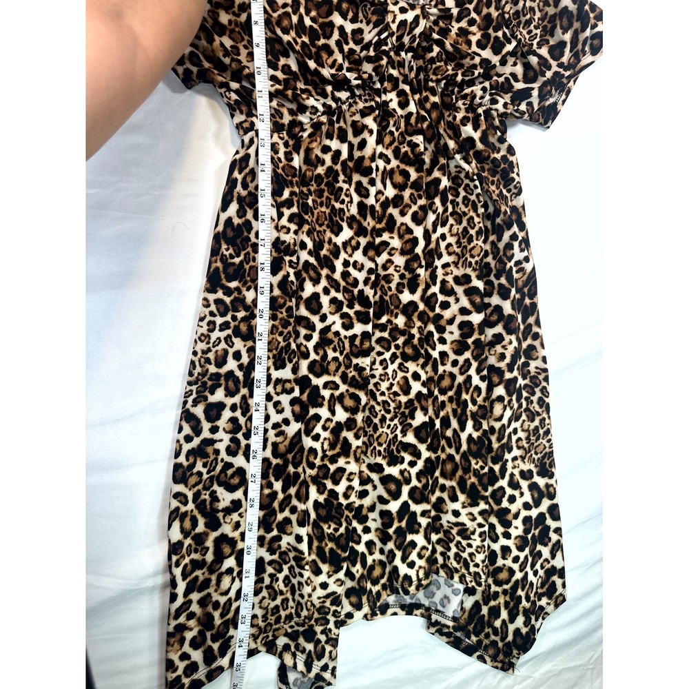 Espresso Dress Women Large Multicolor Leopard Print Handkerchief Hem Front Twist - Picture 7 of 11